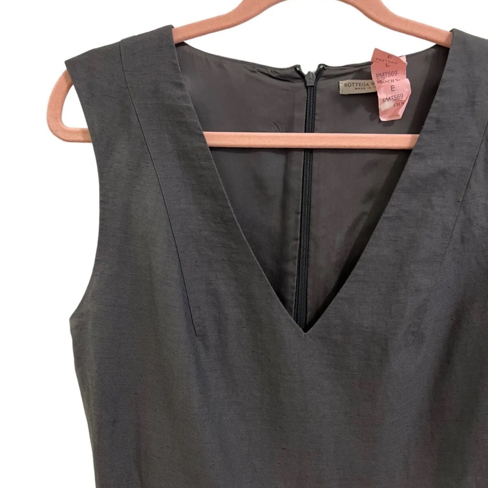 Bottega Veneta Grey Linen V Neck Sleeveless Embroidery Midi Pockets Dress IT42 - Picture 6 of 9